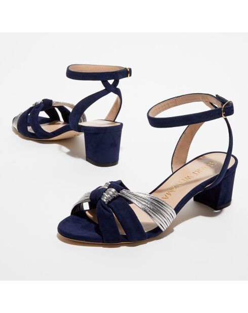 Sandales en Cuir & Velours de Cuir Elvita 50 bleu marine/argenté - Talon 5 cm