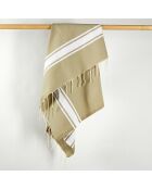 Fouta unie à bande tilleul - 100x200 cm