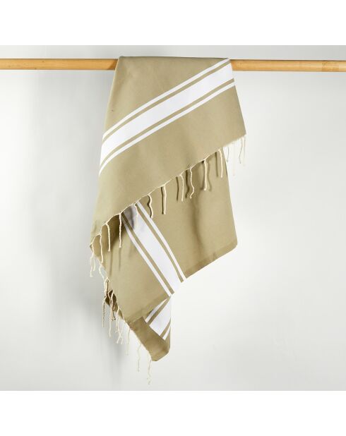 Fouta unie à bande tilleul - 100x200 cm