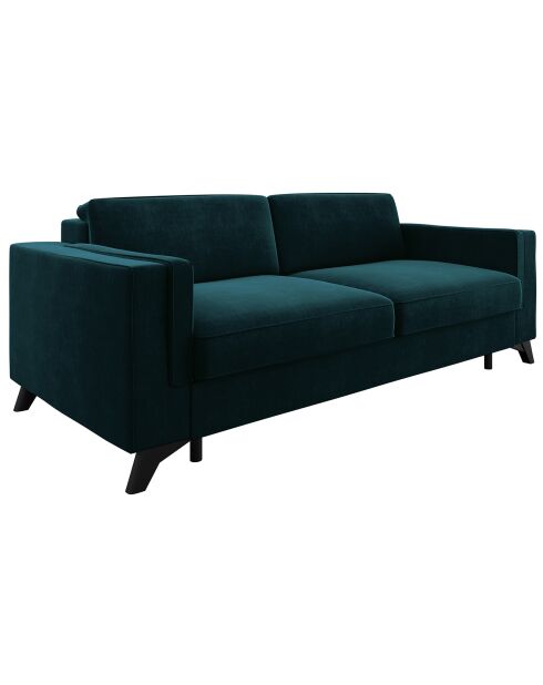 Canapé convertible Tova velours bleu paon - 210x105x80 cm