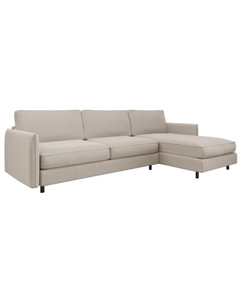 Sofá cama en esquina derecha, colchón Isaka, tejido beige, 268x166x90 cm