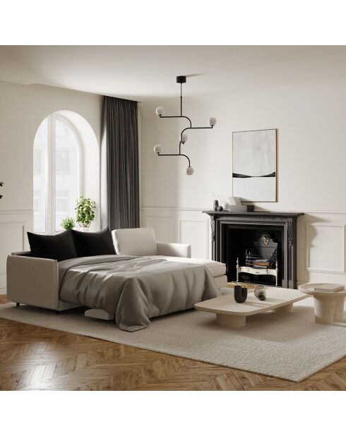 Sofá cama en esquina derecha, colchón Isaka, tejido beige, 268x166x90 cm