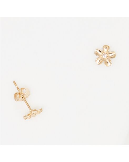 Orecchino singolo mini fiori in oro giallo e zirconio