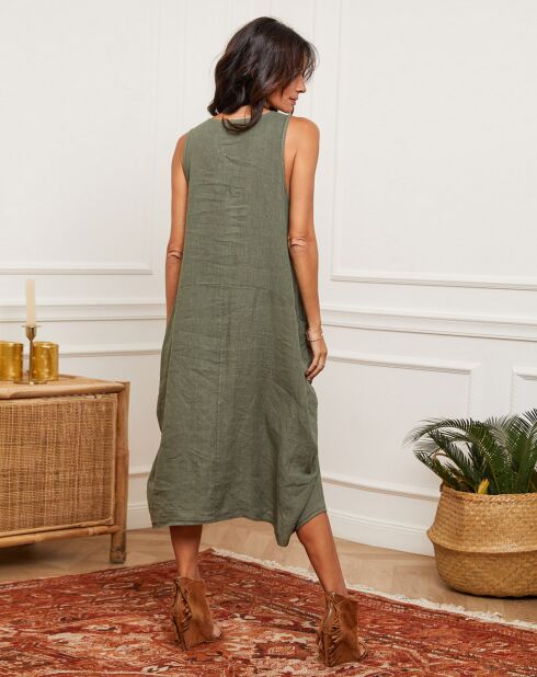 Alteo kaki jurk van 100% linnen