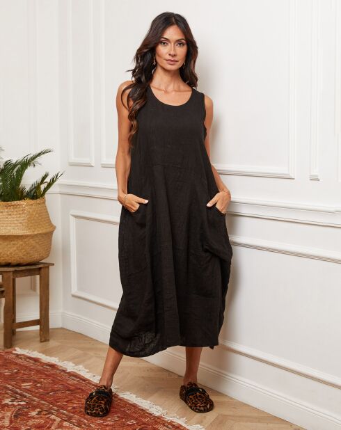 Alteo zwarte jurk van 100% linnen