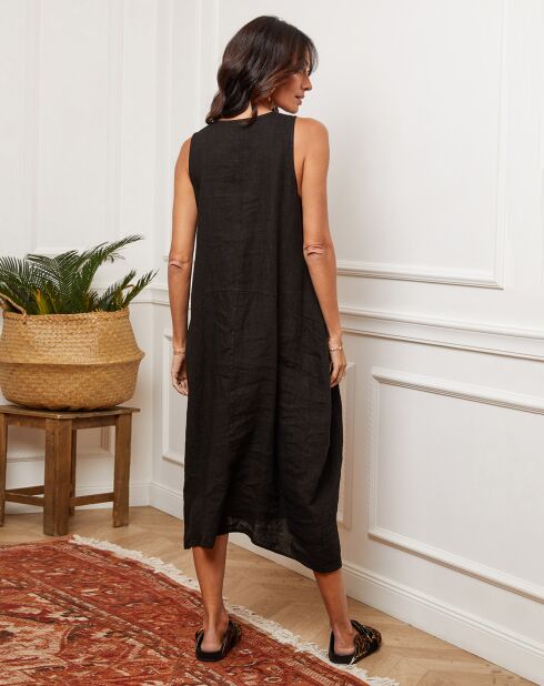 Alteo zwarte jurk van 100% linnen