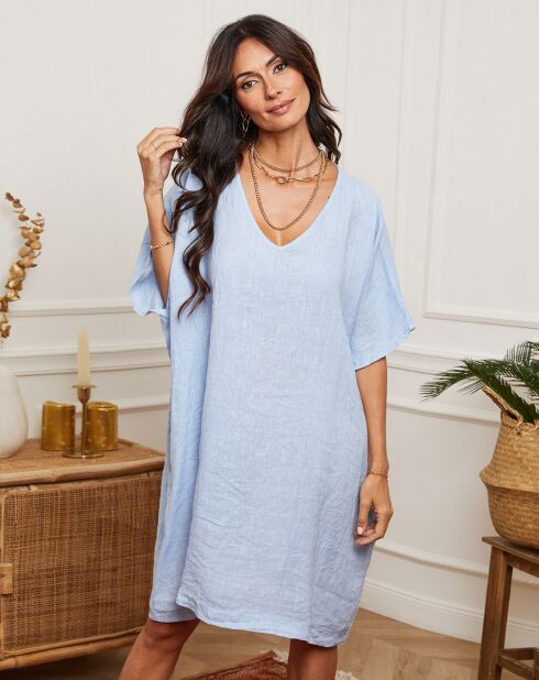 Robe 100% Lin Ania ciel