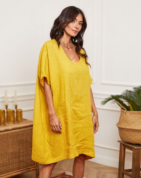 Robe 100% Lin Ania moutarde