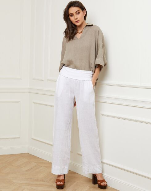 Weiße Astrid-Hose aus 100% Leinen