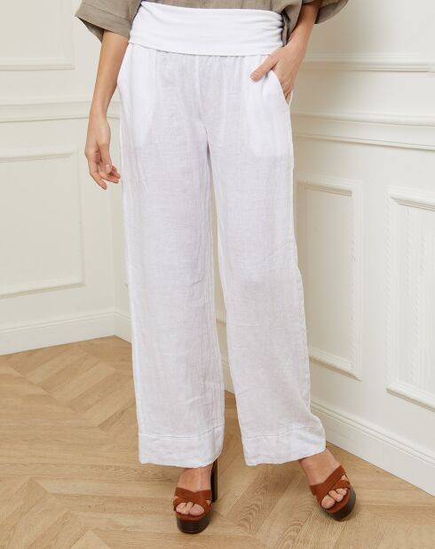 Weiße Astrid-Hose aus 100% Leinen