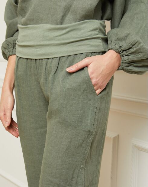 Pantalon 100% Lin Astrid kaki