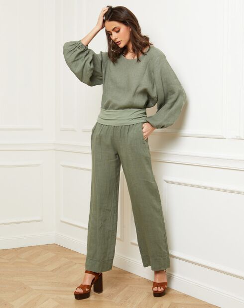 Pantalon 100% Lin Astrid kaki