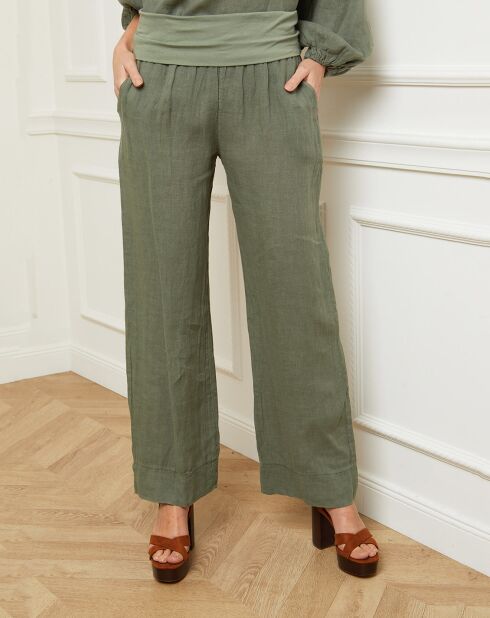 Pantalon 100% Lin Astrid kaki