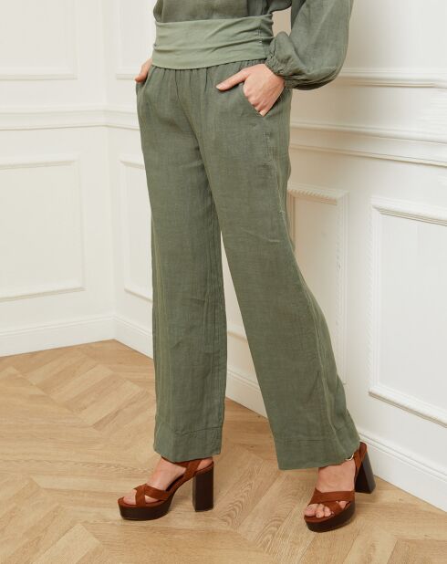 Pantalon 100% Lin Astrid kaki