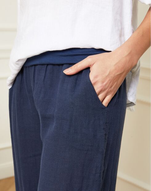 Astrid marineblaue Hose aus 100% Leinen