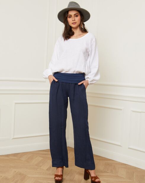 Astrid marineblaue Hose aus 100% Leinen