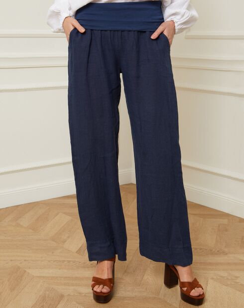 Pantalon 100% Lin Astrid marine