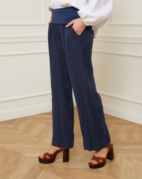Astrid marineblaue Hose aus 100% Leinen