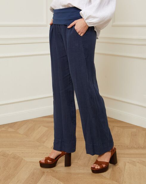 Pantalon 100% Lin Astrid marine