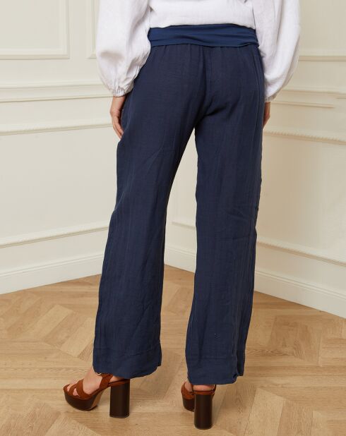 Pantalon 100% Lin Astrid marine