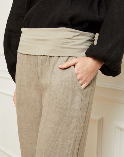Taupefarbene Hose Astrid aus 100% Leinen