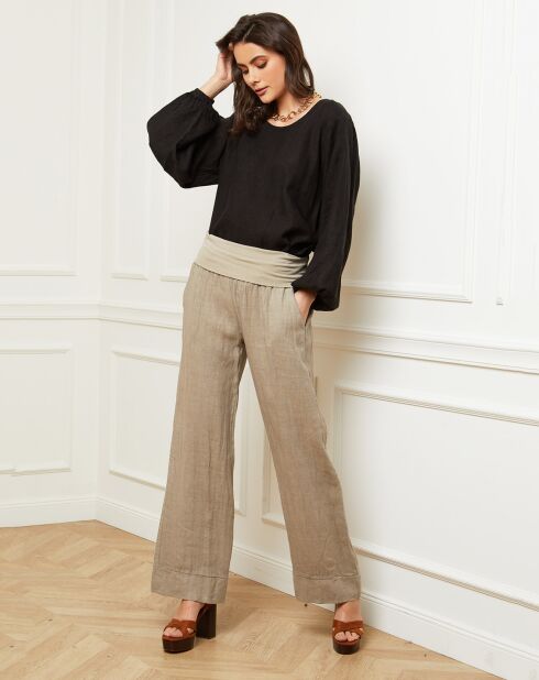 Taupefarbene Hose Astrid aus 100% Leinen