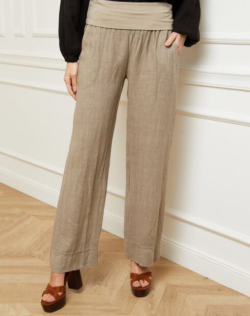Taupefarbene Hose Astrid aus 100% Leinen