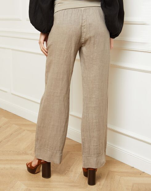 Taupefarbene Hose Astrid aus 100% Leinen