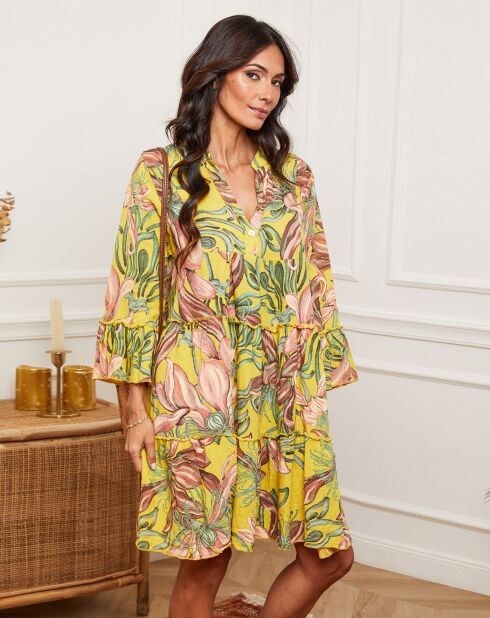Robe en Lin mélangé Cholewa imprimé jaune