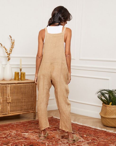 Camelfarbener Jumpsuit Corida aus 100% Leinen