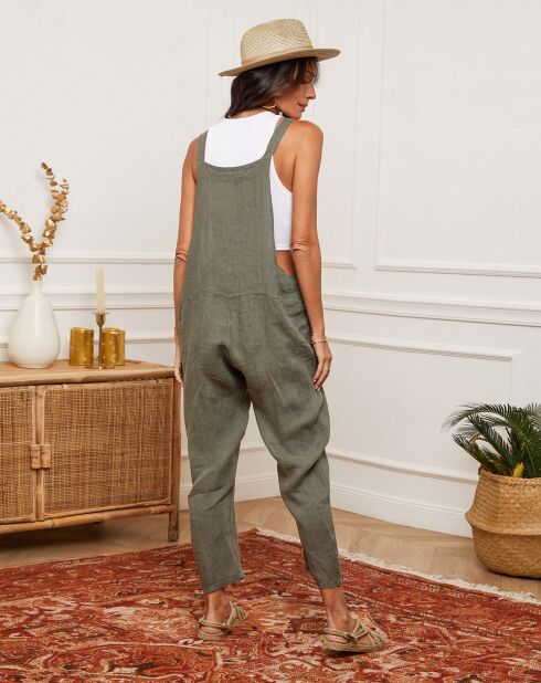 Khakifarbener Jumpsuit Corida aus 100% Leinen