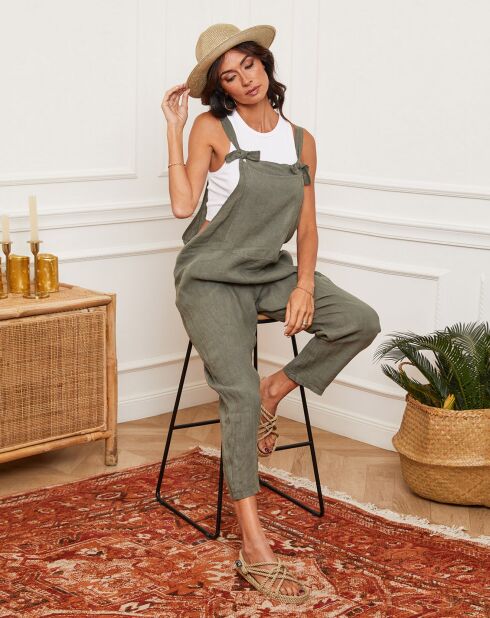 Khakifarbener Jumpsuit Corida aus 100% Leinen