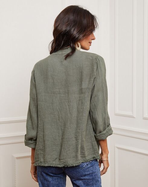 Khakifarbene Weste Ebissal aus 100% Leinen