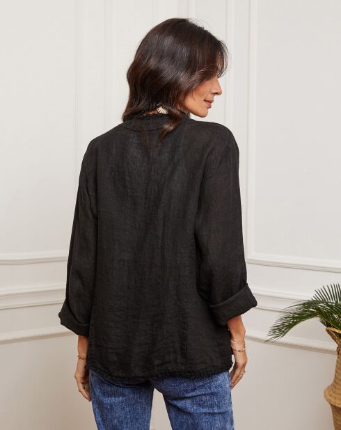 Schwarze Weste Ebissal aus 100% Leinen