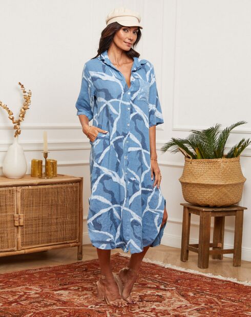 Egolene Indigo Kleid aus 100% Leinen