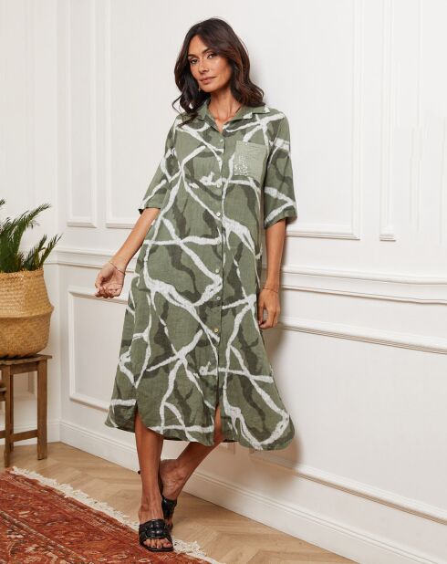 Egolene khakifarbenes Kleid aus 100% Leinen