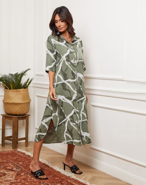 Egolene khakifarbenes Kleid aus 100% Leinen