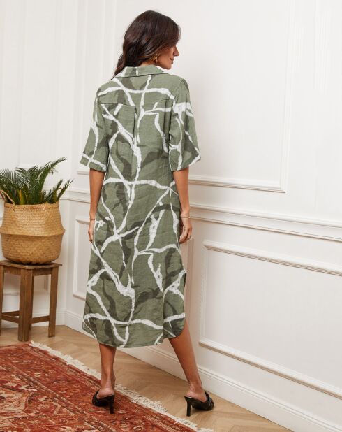 Egolene khakifarbenes Kleid aus 100% Leinen