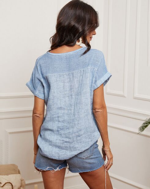 Top Fabioza sky 100% lino