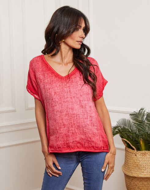 Top Fabioza lampone 100% lino