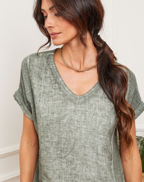 Fabioza kaki top van 100% linnen