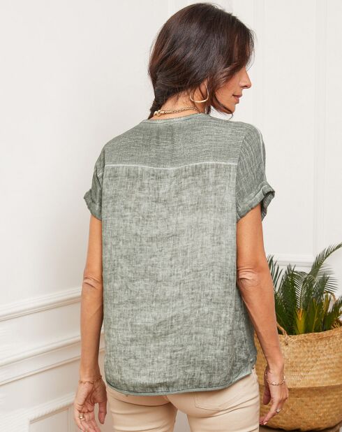 Fabioza kaki top van 100% linnen