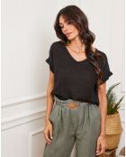 Fabioza zwarte top van 100% linnen