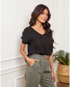 Fabioza zwarte top van 100% linnen