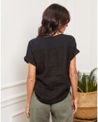 Fabioza zwarte top van 100% linnen