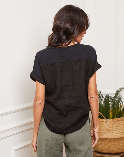 Fabioza zwarte top van 100% linnen