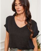 Fabioza zwarte top van 100% linnen