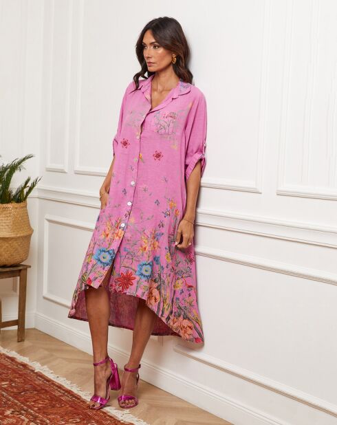 Faroudja fushia jurk van linnenmix