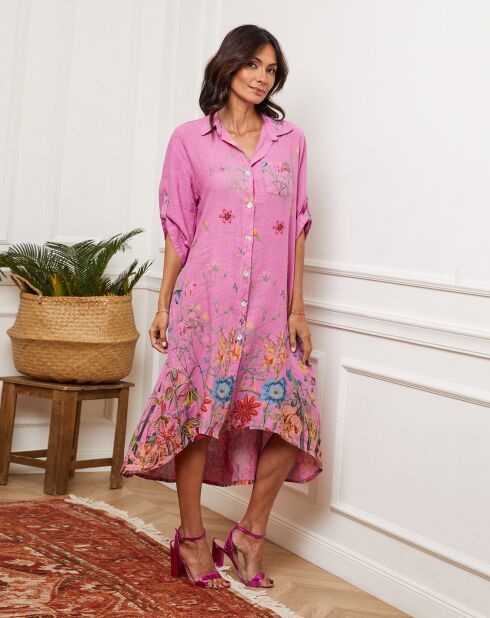 Faroudja fushia jurk van linnenmix