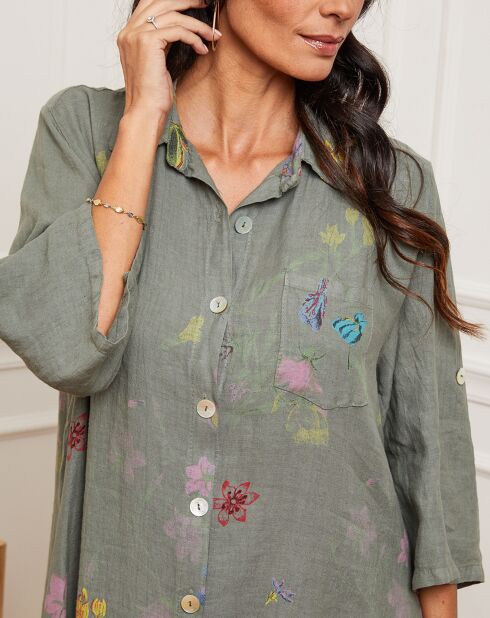 Faroudja jurk van kaki linnenmix